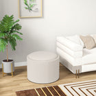 HOMCOM - Table basse ronde avec plateau, rangement et revêtement - blanc crème-Rembourrage épais en mousse avec surface en lin respirant pour plus de confort 