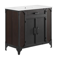 Modway - Steamforge 36" Vanette de salle de bain - Blanc Noir-Meuble de salle de bain industrielle moderne