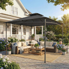 Outsunny - Pavillon 10 pi l x 10 pi L - pavillon de jardin So pi L avec toit à 2 niveaux - gris foncé-Structure en métal solide assure la durabilité et résiste efficacement à la rouille