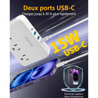 Huntkey - Multiprise avec cordon détachable, 3 prises et 4 ports USB - blanc, paquet de 2-6