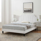 Modway - Sienna Performance Velvet Lit de plateforme King, Blanc-Système de soutien en lattes de bois