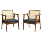 Modway - Thera Cuir et canne véganes Fauteuils d’accent - Noir noyer - Ensemble de 2-Ensemble de 2 chaises d’accent