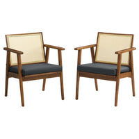 Modway - Thera Cuir et canne véganes Fauteuils d’accent - Noir noyer - Ensemble de 2-Ensemble de 2 chaises d’accent