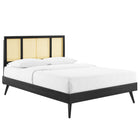 Modway - Kelsea Canne et bois Lit à plateforme complet avec pieds écartés, Noir-Construction en bois, MDF et placage