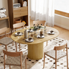 HOMCOM - Table de ferme extensible convertible ronde à ovale 43,5 po-59 po pour 6-8 personnes - finition bois naturel-Style ferme avec finition bois naturel et base ronde à rayures, apportant une chaleur rustique 