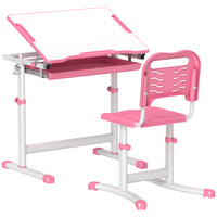 Qaba - Ensemble bureau et chaise pour enfants à hauteur réglable avec plateau inclinable - rose-Table et chaise à hauteur réglable qui grandissent avec votre enfant  
