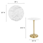 Modway - Lippa Rond de 28 po Faux marbre Bar Table, Or Blanc-Table en marbre artificiel