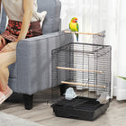 PawHut - Cage à oiseaux 23 po H avec toit de jeu ouvert et perchoir avec bol d’alimentation - noir-Dotée d'un toit de jeu convertible pour des moments de jeu en dehors de la cage 