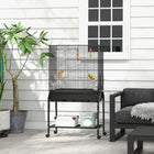 PawHut - Cage à oiseaux 51 po H avec support à roulettes, jouets - noir-Deux grandes portes et quatre petites portes pour un accès facile 