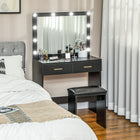 HOMCOM - Coiffeuse avec miroir et lumières - 31,5 po L x 15 po l x 53,1 po H - noir-Deux modes d’éclairage, chaud et blanc, améliorent l’ambiance 