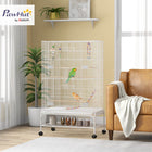 PawHut - Cage à oiseaux 52 po H avec support roulant, jouets, plateau amovible, étagère de rangement - blanc-Comprend trois perchoirs en bois et quatre mangeoires en plastique 