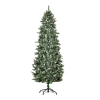 HOMCOM - Arbre de Noël floqué de 7 - 5 pieds avec pommes de pin - vert-Les extrémités des branches sont peintes en blanc, ce qui leur confère une atmosphère hivernale 