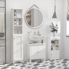 HOMCOM - Armoire de salle de bain haute avec étagères réglables - blanc-Surface en bois naturel apportant une touche naturelle à votre décoration 