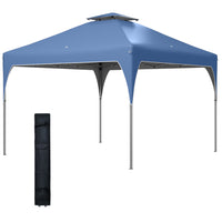 Outsunny - Auvent pliant 10 pi l x 10 pi L avec toit ventilé à 2 niveaux et sac de transport, bleu-Idéal pour les mariages, les fêtes en plein air et plus encore