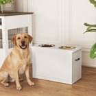 PawHut - Gamelles surélevées pour chien, distributeur de nourriture pour grands chiens avec rangement - blanc-Avec des poignées creuses sur les côtés, vous pouvez déplacer la mangeoire facilement 