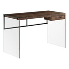 Monarch Specialties - 7444 Bureau 48 po L - Faux Bois Brun/Verre Trempe-La base en verre trempé moderne du bureau apporte un aspect contemporain tout en demeurant robuste