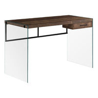 Monarch Specialties - 7444 Bureau 48 po L - Faux Bois Brun/Verre Trempe-La base en verre trempé moderne du bureau apporte un aspect contemporain tout en demeurant robuste