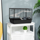 PawHut - Cage à hamster et cochon d’Inde à 3 niveaux 31,5 po x 19 po x 23 po - noir-Accessoires inclus : bouteille d'eau anti-goutte, balcon avec rampe et gamelle anti-renversement 