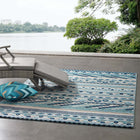 Modway - Reflect Cadhla Treillis Géométrique Abstrait Vintage Tapis intérieur et extérieur de 5 pi l x 8 pi L - Ivoire et bleu-Tapis durable d’intérieur et d’extérieur