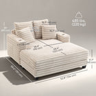 HOMCOM - Chaise longue-lit surdimensionnée rembourrée 60 po - beige-Dispose de porte-gobelets doubles sur les accoudoirs pour des séances de jeu ou de cinéma sans interruption 