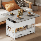 HOMCOM - Table basse relevable avec compartiments cachés - gris ciment-Combine un espace de rangement caché, des étagères ouvertes et deux tiroirs pour l'organisation