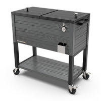 Permasteel - Glacière de patio roulante 80 pintes effet grain de bois avec séparateur - grise-Sa grande capacité de 80 pintes offre un espace généreux pouvant contenir jusqu’à 110 canettes de 12 oz, plus de la glace.