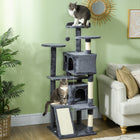 PawHut - Arbre à chat 54 po avec poteaux à griffer, condos - gris foncé-Comprend des poteaux à griffer et une rampe pour satisfaire les instincts naturels de griffade 