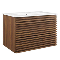 Modway - Render Fixation murale de 30" Vanette de salle de bain - Blanc noyer-Vanité moderne du milieu du siècle