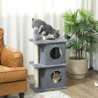 PawHut - Arbre à chat 31,5 po avec 2 condos - multi-niveaux pour chatons-Deux niches spacieuses avec portes doubles offrent un refuge sécurisé et privé 