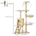 PawHut - Arbre à chat 53 po avec condo, grand centre d’activités pour chaton - beige-Comprend 4 jouets souris suspendus, parfaits pour éveiller l'intérêt de votre chat 