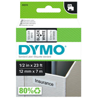 Dymo - Ruban d'étiquettes D1 - 12mm (1/2 po) - noir sur blanc-Bande Dymo Standard D1