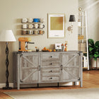 HOMCOM - Buffet de style ferme 59,2 po L avec plateau épais - gris vieilli-Les portes de grange classiques, les accents en métal noir et les poignées vintage ajoutent un charme rustique 