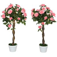 Outsunny - Arbre de roses artificiel 3 pi - rose - lot de 2-Ensemble de deux arbres artificiels pour doubler la verdure 