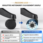 MotionGrey - Roues doubles pour chaise de bureau - Style rollerblade automatique, roulettes ergonomiques et fluides, pivotantes pour chaises gaming et de bureau, compatibles avec tous types de sols - Lot de 5-Roulement fluide, silencieux et sécuritaire : Roulements précis et roues en polyuréthane souple pour un déplacement silencieux sans abîmer les sols