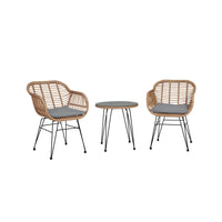 Manhattan Comfort - Ensemble de salon de patio moderne Antibes pour 2 personnes avec table d’appoint - beige et gris - lot de 3-Ensemble de patio moderne 3 pièces avec 2 fauteuils et 1 table d’appoint