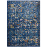 Modway - Minu Treillis floral vieilli Tapis 4 pi l x 6 pi L - Bleu foncé, jaune et orange-Tapis à treillis floral vieilli