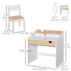 Qaba - Ensemble bureau et chaise pour enfants avec tiroir de rangement coulissant pour 6-10 ans - blanc et naturel-Chaise avec dossier pour plus de confort  
