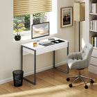 HOMCOM - Bureau d'ordinateur haut brillant avec 2 tiroirs - 39,4 po L x 19,7 po l x 29,5 po H - blanc et gris-Comprend des sangles anti-basculement pour garantir la sécurité de la famille