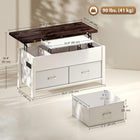 HOMCOM - Table basse relevable avec rangement et station de charge - blanc et brun rustique-Barres métalliques à fermeture douce assurant un levage fluide et stable