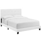Modway - Amira Tissu rembourré Lit plein, Blanc-Tête de lit capitonnée à boutons rembourrés