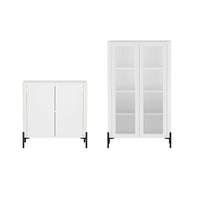 Manhattan Comfort - Ensemble de 2 meubles modernes Abbey : armoire d’appoint et bibliothèque - blanc-Armoire moderne d’accent et armoire décorative pour salle à manger, salon et chambre à coucher, lot de 2
