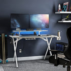 Emerge Bureau de jeu Vizon, 47 po, blanc-Support surélevé pour moniteur avec 6 bandelettes d’éclairage à DEL de couleur