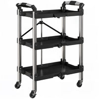 HOMCOM - Chariot à outils pliable à 3 niveaux avec roulettes-Se plie à 7,3 po (18,5 cm) pour un rangement compact n'importe où dans la maison