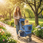 PawHut - Poussette pour chien pliable à 3 roues avec panier de rangement, frein, auvent réglable - bleu-Roues verrouillables pour une conduite fluide et sécurisée 