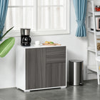 HOMCOM - Buffet latéral haute brillance 31,1 po L avec 2 tiroirs - gris et blanc-Comprend 2 tiroirs, des armoires à 2 portes et un plateau plat 