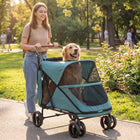 PawHut - Poussette pour chien pliage facile, poussette pour animaux de grande taille, turquoise-Cadre métallique robuste garantissant un soutien stable et durable pour cette poussette pour chien 
