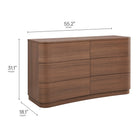 Modway - Mirae 6 tiroirs Commode incurvée, Chêne brun brossé-Façades de tiroirs sculptées et courbées