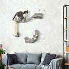 PawHut - Étagère murale pour chat avec poteau à griffer, balles de jeu, échelle à poteau courbé-Recouvert de peluche douce et de tapis en sisal 