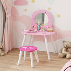 Qaba - Coiffeuse pour enfants avec miroir et tabouret - rose-Un miroir incassable offre une réflexion claire sans risque de casse  
