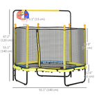 Qaba - Trampoline pour enfants avec panier de basket et barre horizontale - 1,4 m - Jaune-La conception de sécurité sans ressort comprend des cordons élastiques rembourrés pour éliminer le risque de blessure 